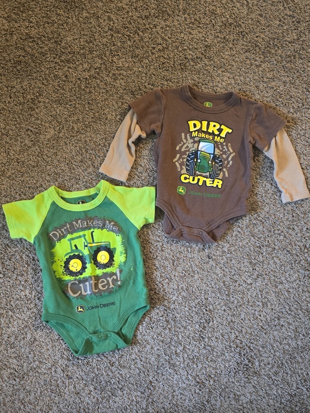 6/9M John Deere 'Dirt Makes Me Cuter' Bodysuits
